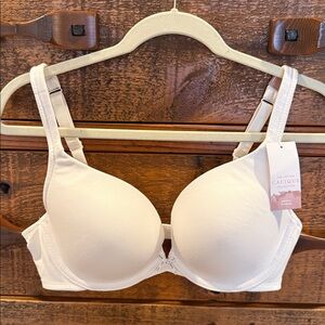 Lane Bryant Cotton Boost Plunge Bra, White, 34DD